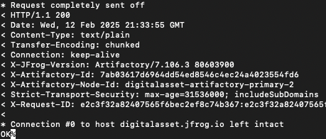 JFrog connection ping