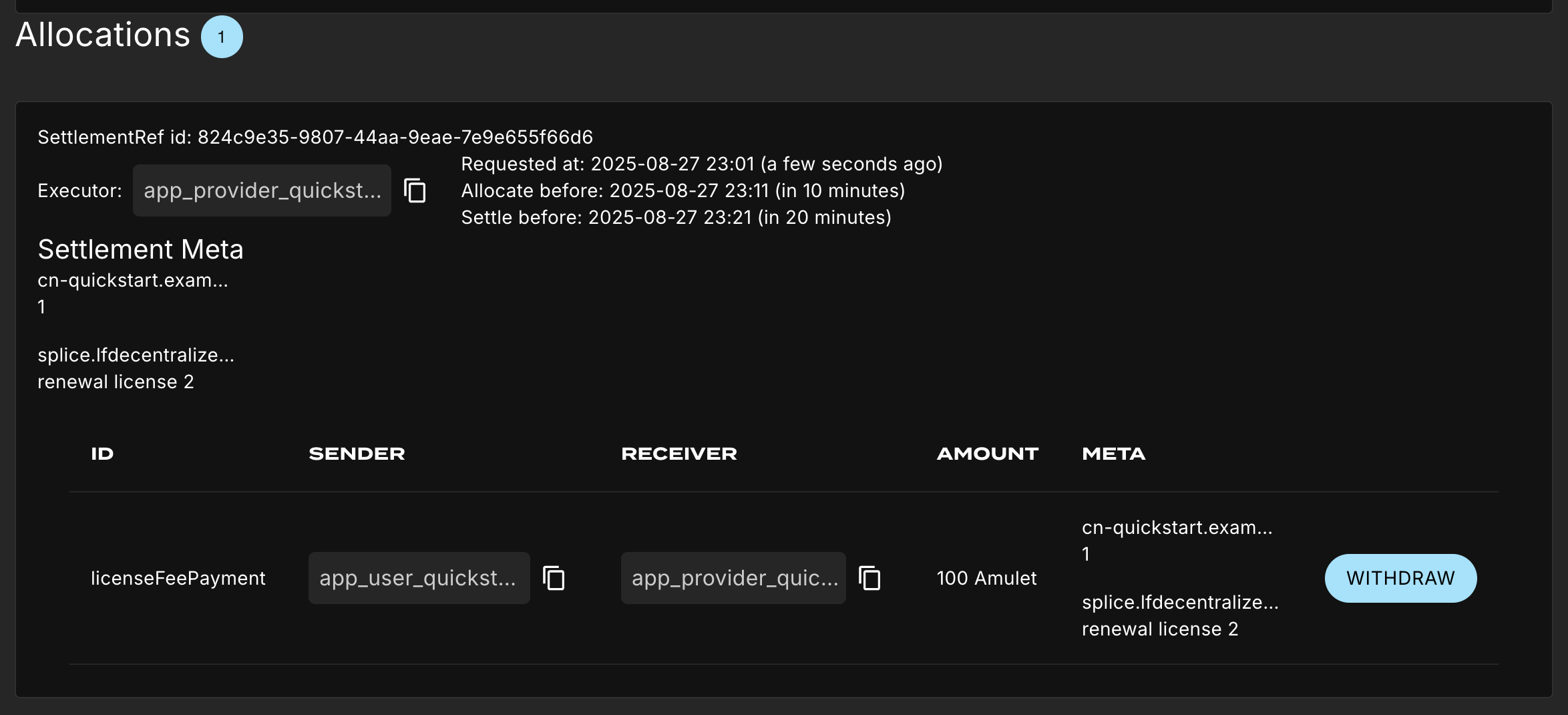 CC Wallet accepted allocation