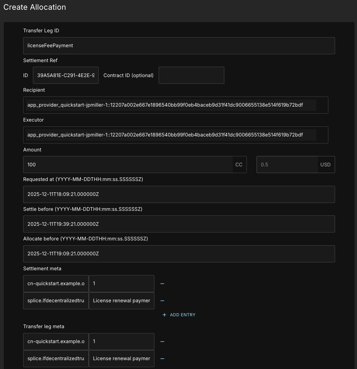 Create allocation manually
