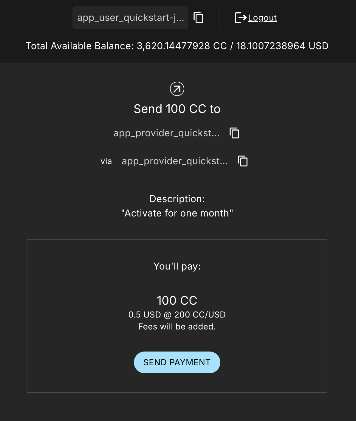 CC Wallet view