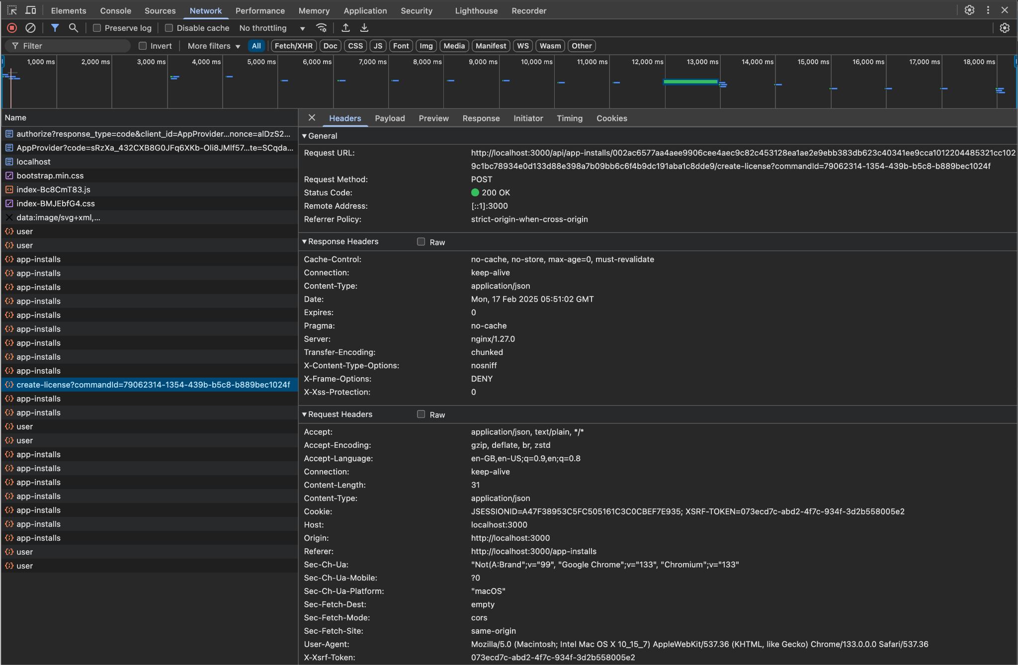 Browser developer tools showing HTTP call to Backend-Service
