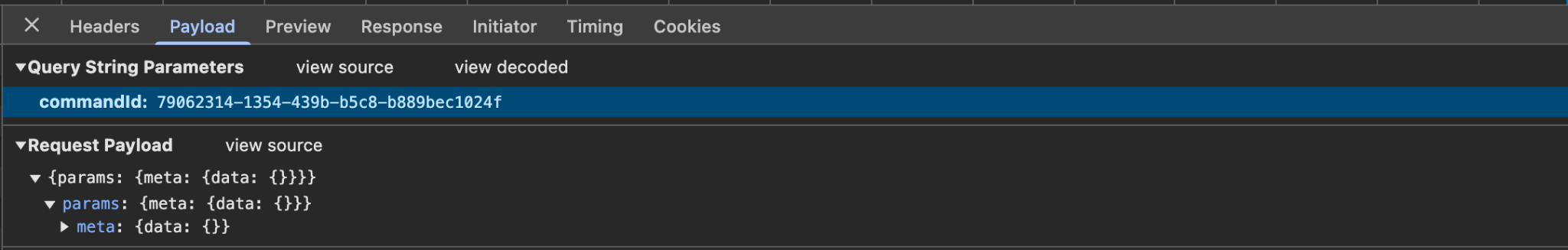 Browser tool showing payload of HTTP call to Backend-Service