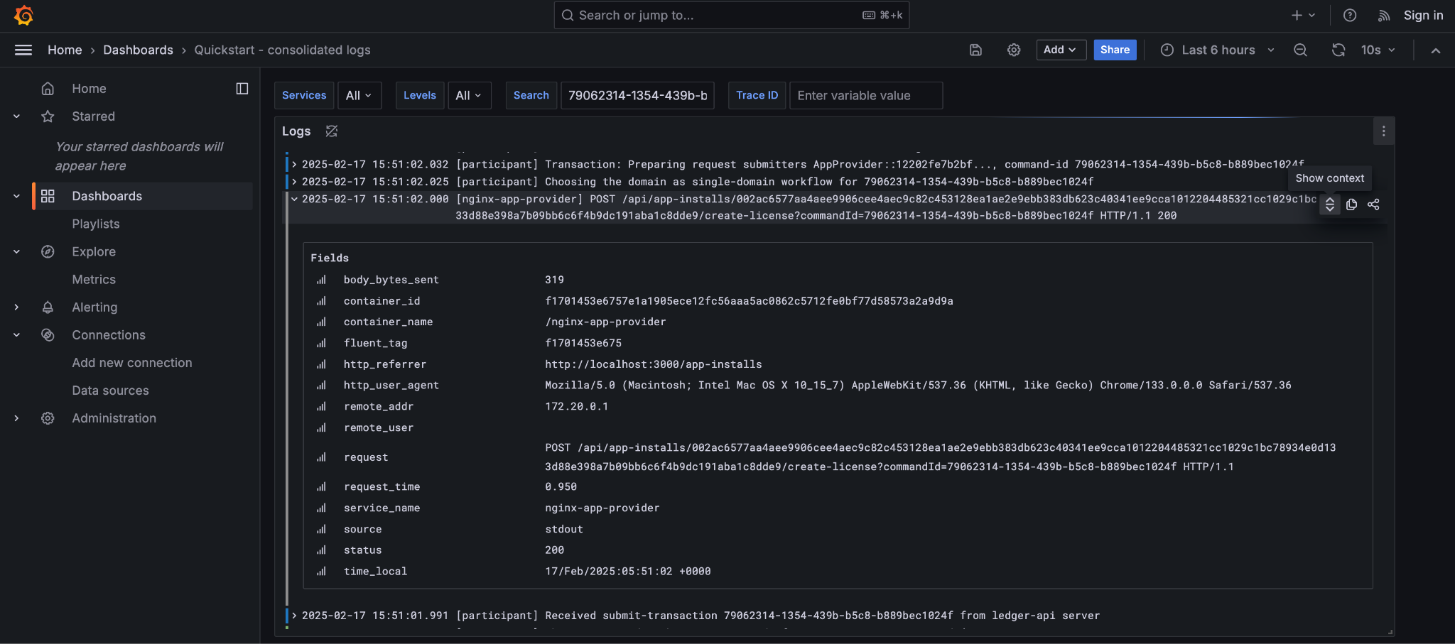 Grafana log context link