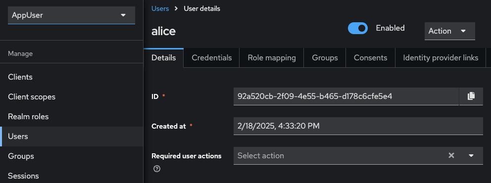 Keycloak user details
