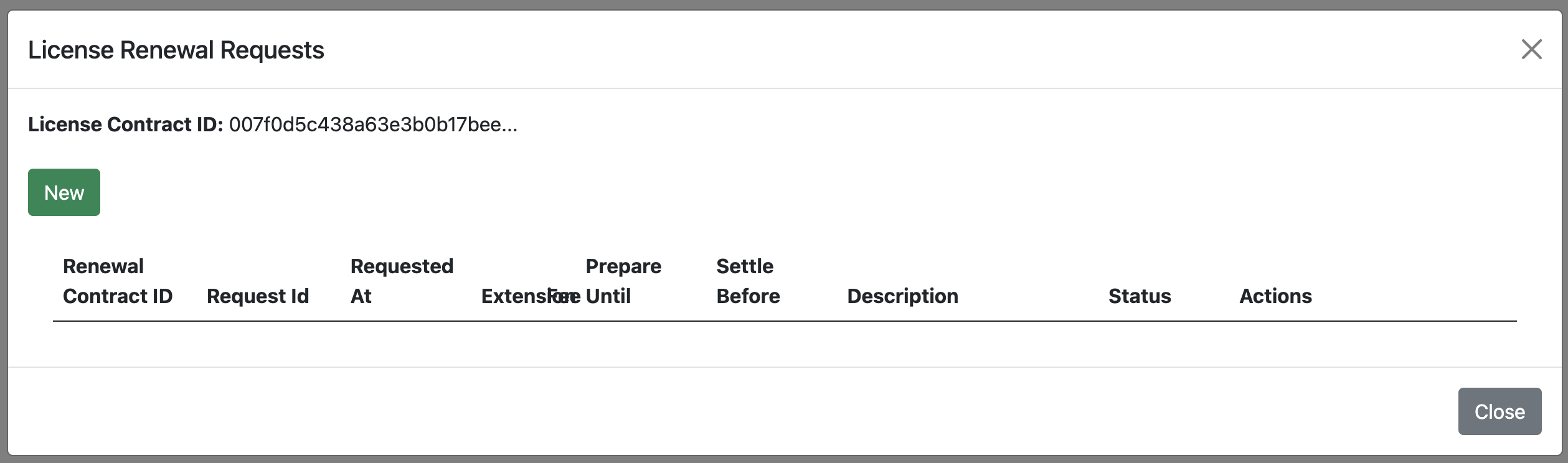 license renewal request modal