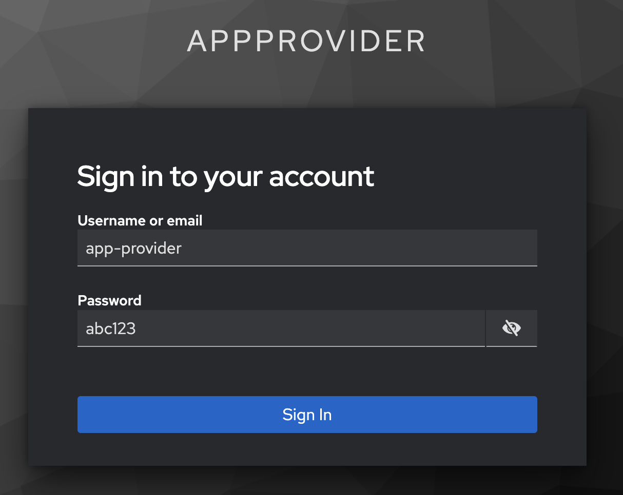 AppProvider login screen