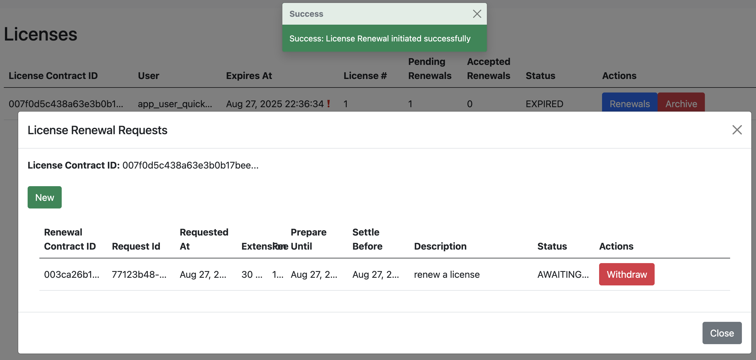 new license renewal request