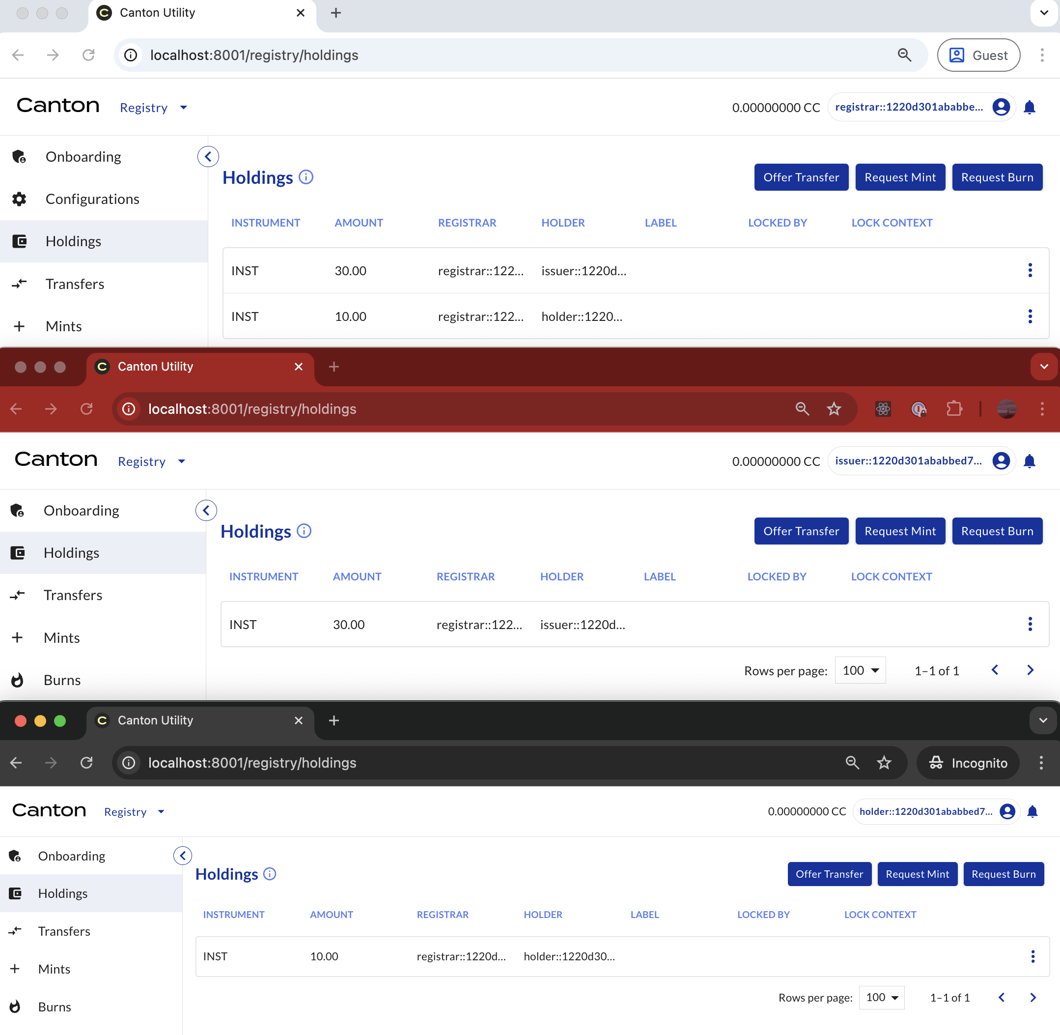 Positions after the receiver has accepted the transfer offer