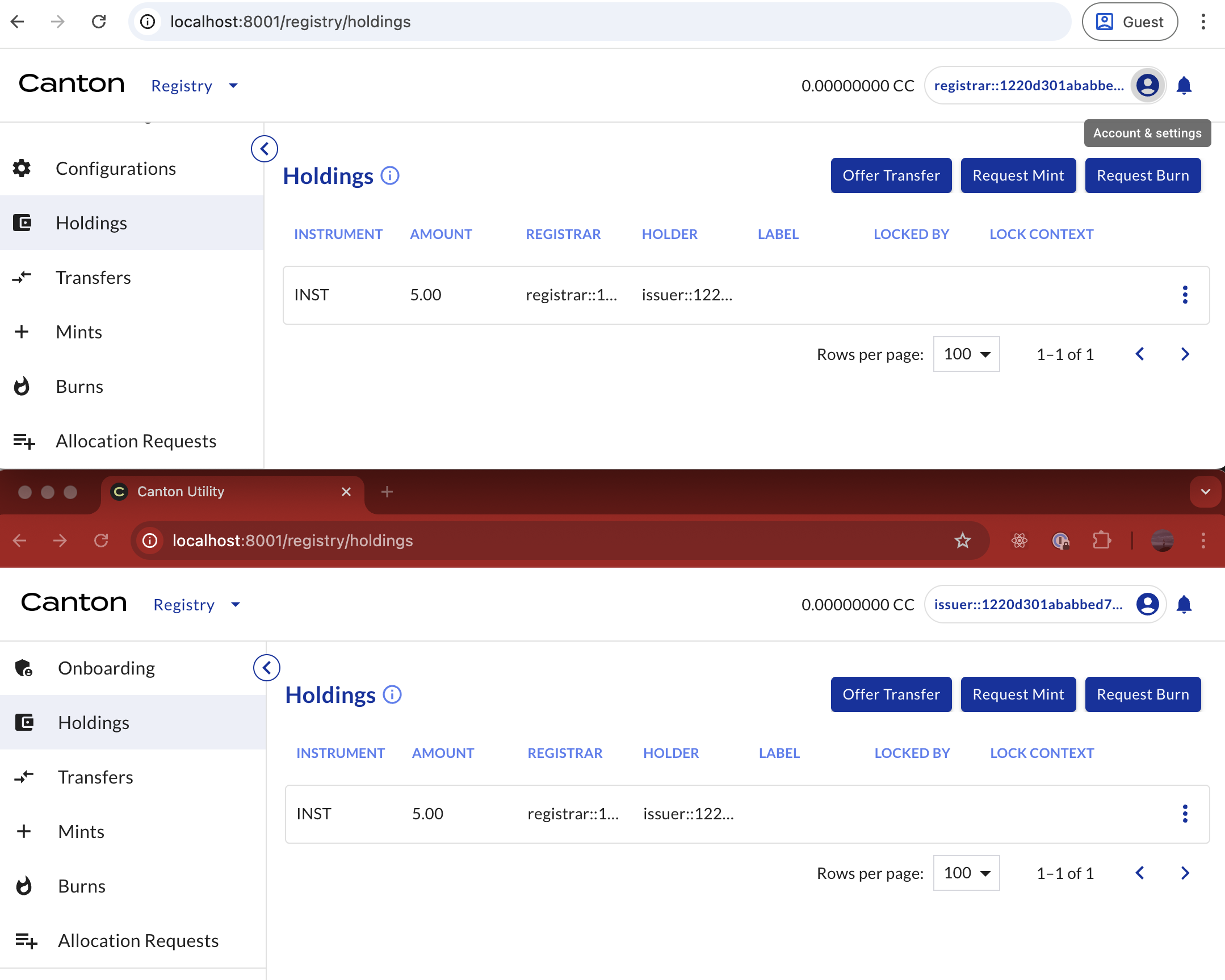 Final positions after mint