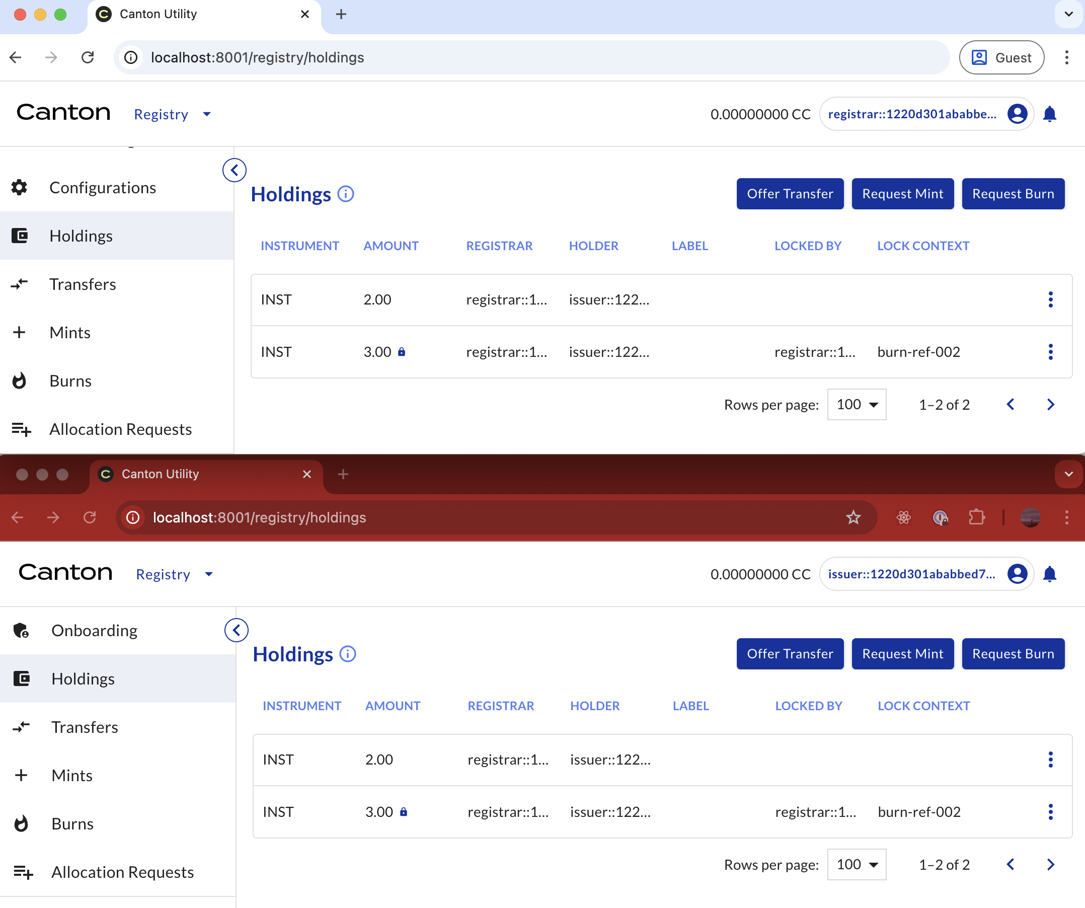 Locked positions after burn request
